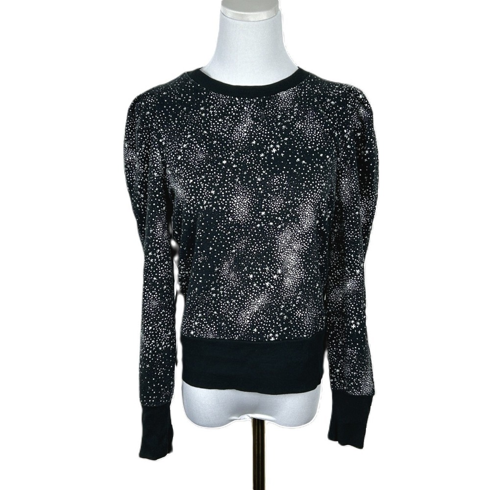 Karl Lagerfeld Paris Sweatshirt Womens S Black Sparkle Star Celestial Pullover‎